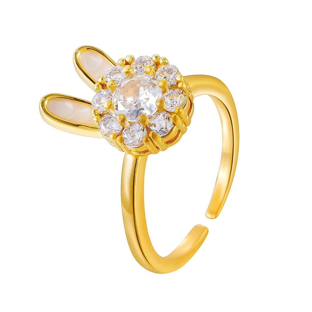 Adjustable Rabbit Ring with Zirconia for Women - Japanese/Korean Style, Copper, Rotatable, High-End Luxury Feel