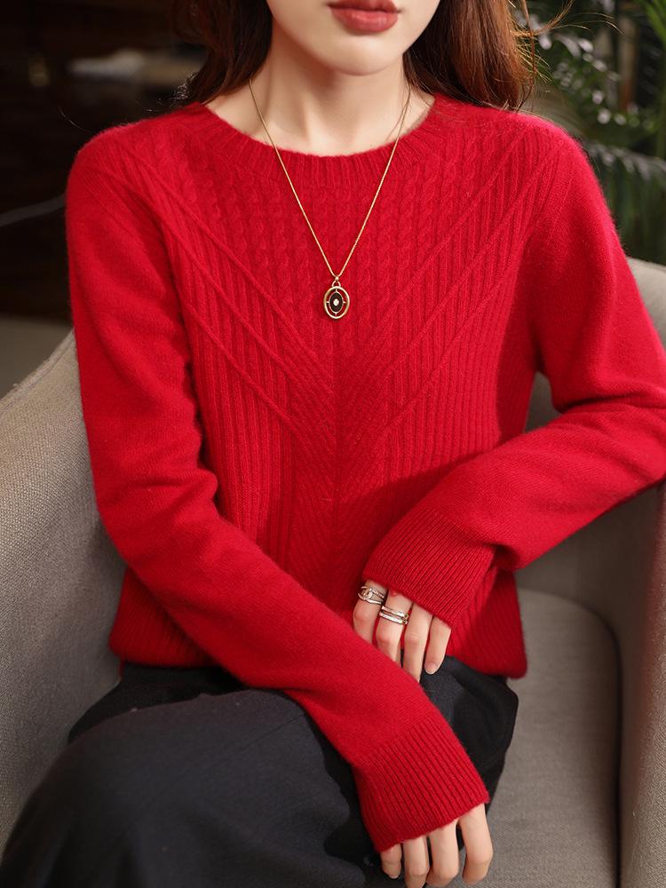 Women's Pure Wool Loose Knit Sweater - Versatile Lazy Style Base Layer Top