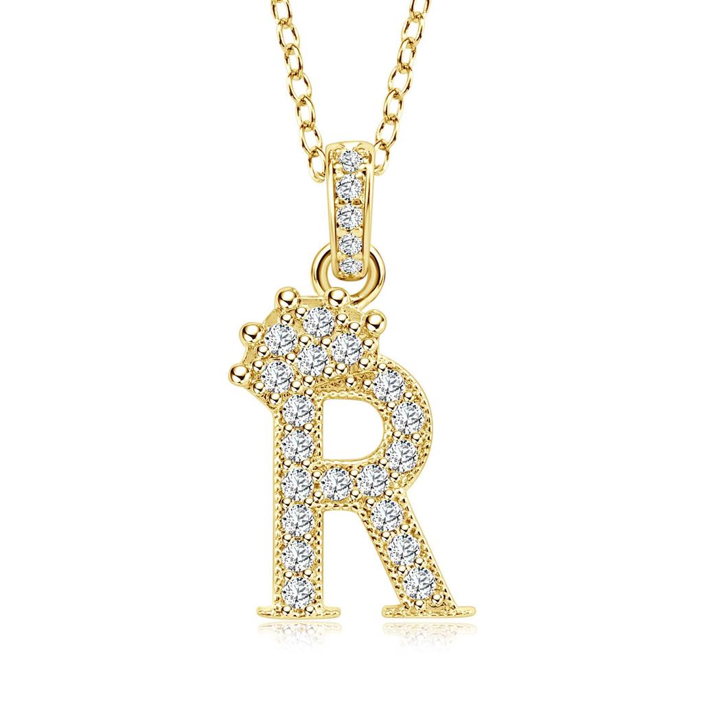 Gold-Plated Zircon Crown Letter Pendant Necklace - Women's Versatile Choker