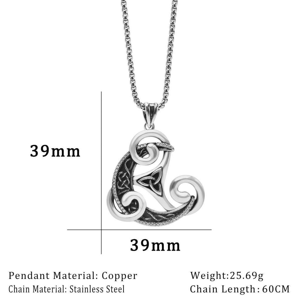 Xiweier Retro Celtic Knot Triangle Necklace with Copper and Zircon Pendant