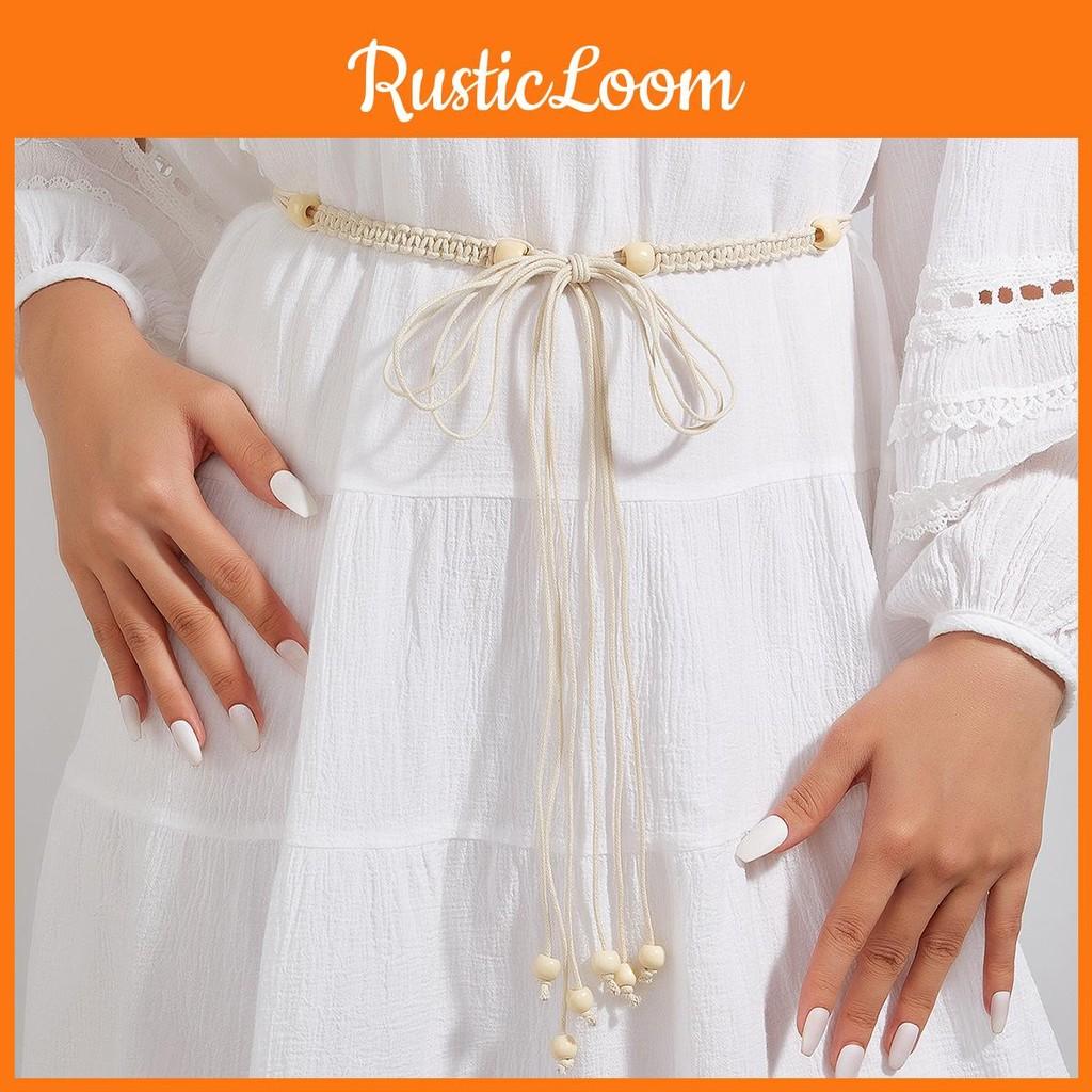 Ethnic Cotton Inspired Womens Belt Wooden Bead Pendant Fashion Rope Waist