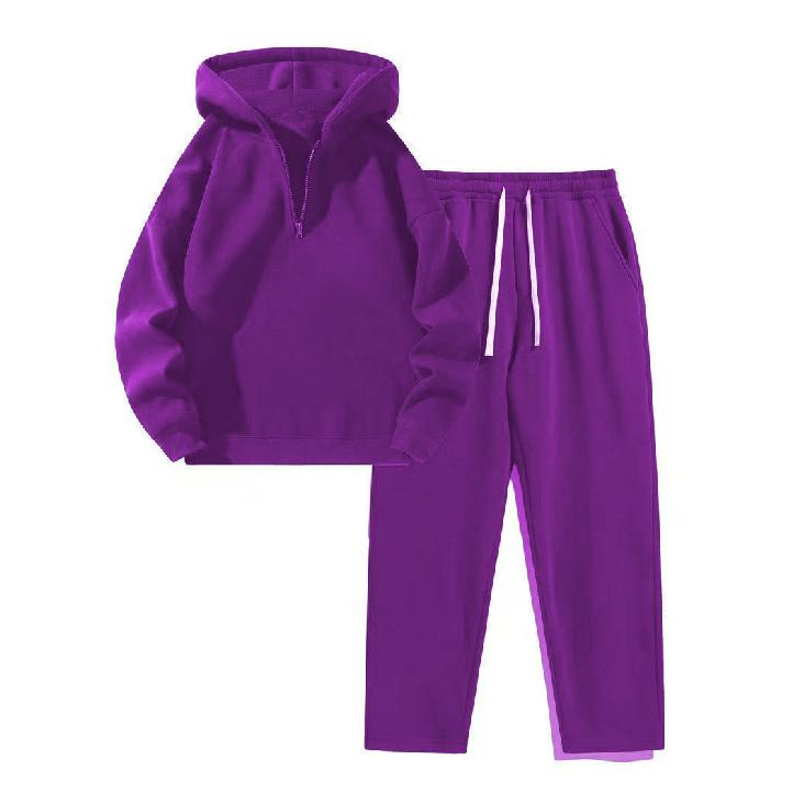Women's 2-Piece Set Casual Turn-Down Collar Half-Zip Sweatshirt and Wide-Leg Pants Tracksuit Set