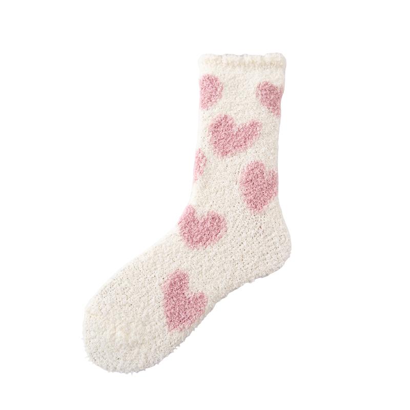

1 пара утолщенных носков из кораллового флиса с сердечками для женщин, средней длины, комфортные и теплые, зимние носки, носки для дома