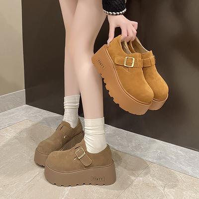 Fashion Pet-sized Height-increasing Thick-soled Loafers 2025 autumn/Winter New Style Simple and Versatile Belt-buckle Single Shoes