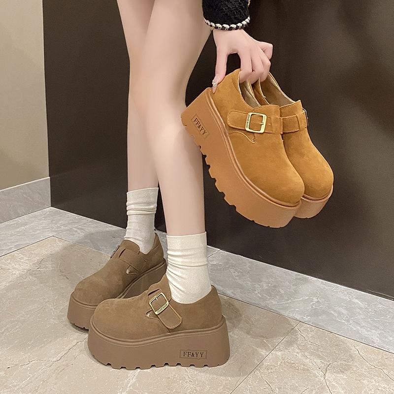 Fashion Pet-sized height-increasing thick-soled loafers 2025 autumn/Winter new style simple and versatile belt-buckle single shoes