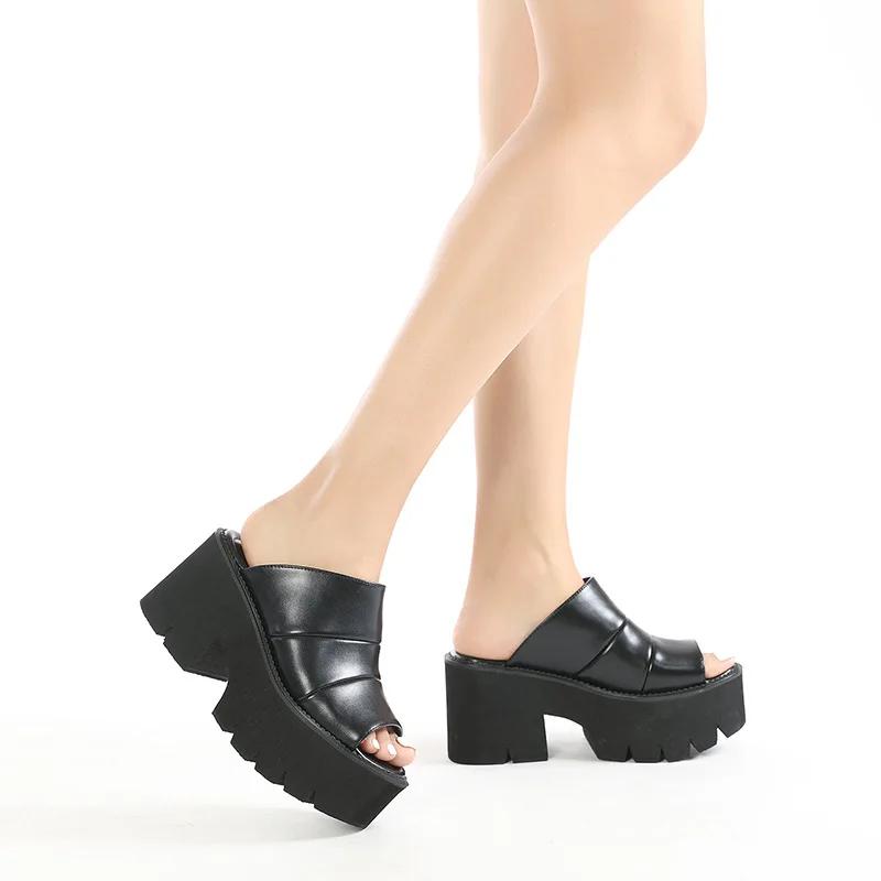 Fashion Summer Womens Sandals Platform Wedge Heel Slip On Slingback Black Wthie Heeled Sandals Mules Peep Toe Breathable Big Size