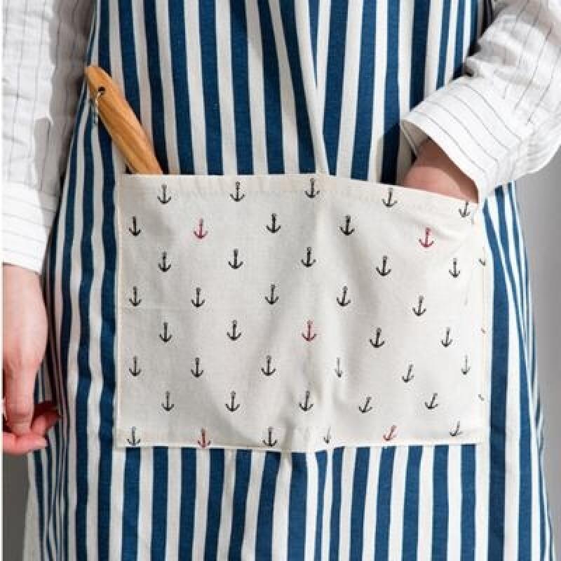 Modern Striped Basic Apron Blue