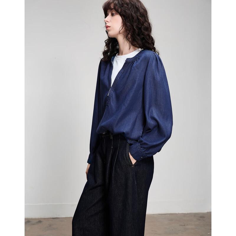

Demana Women s Lyocell Blend Half-Zip Denim Shirt S