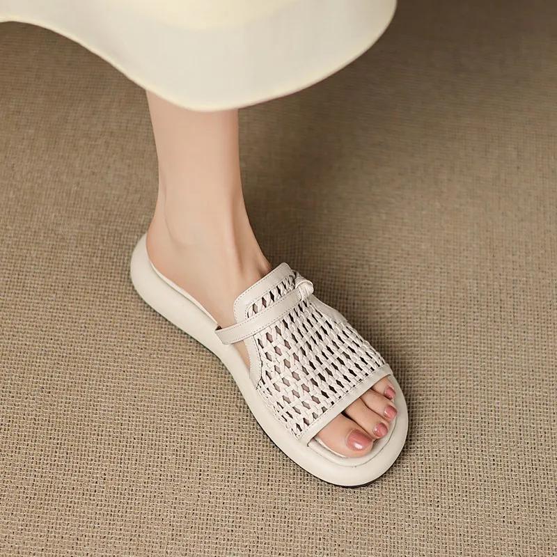 Shoes for Women 2025 New Summer Outdoor Hollow Out Peep Toe Women's Slippers Casual Versatile Flat Bottom Beach Slippers Women