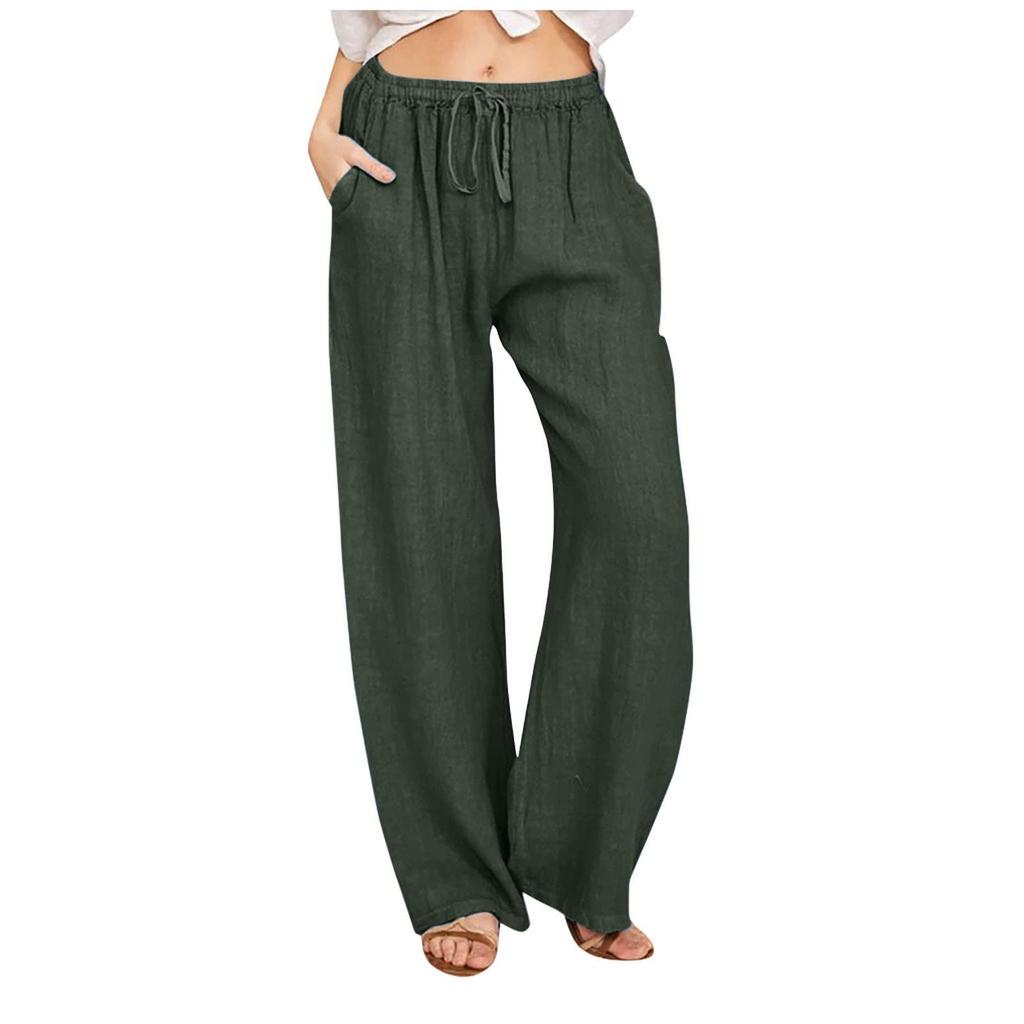 Women's Casual Straight Leg Pants Color Casual Long Pants With Pockets
