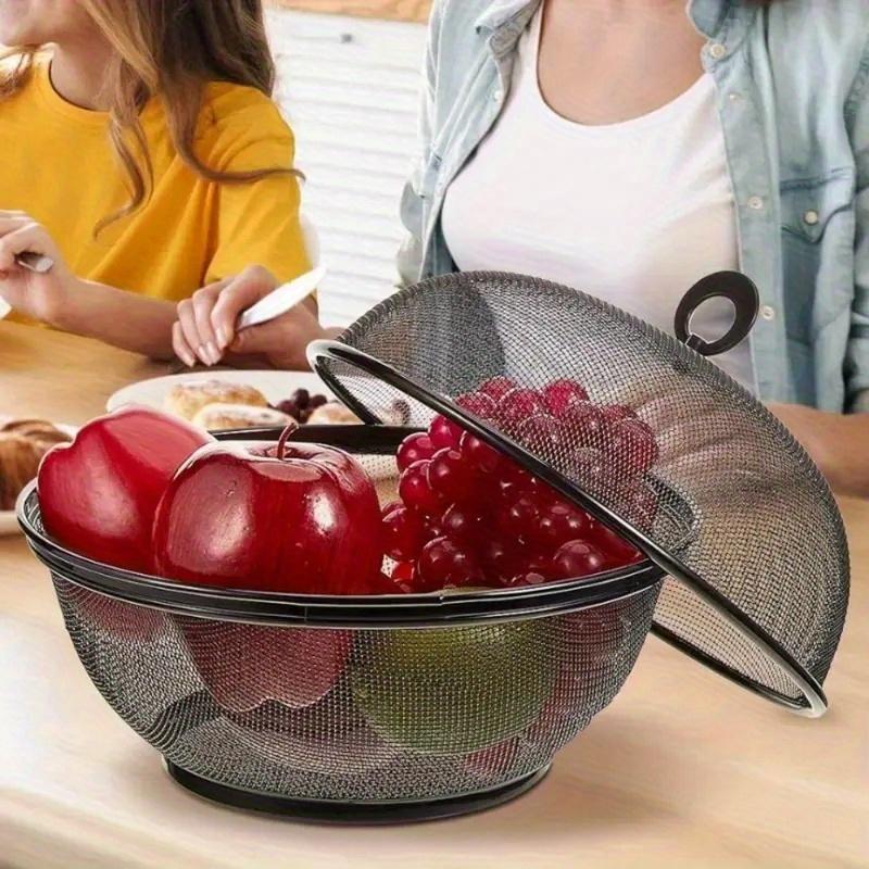 Durable Iron Fruit and Vegetable Washing Basket with Lid – Food-Safe Kitchen Utensil for Fresh Produce, Drain Basket for Fruits and Vegetables