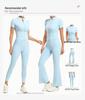 European & American Solid Color Yoga Two-Piece Set: Short Sleeve Top & Nine-Point Pants