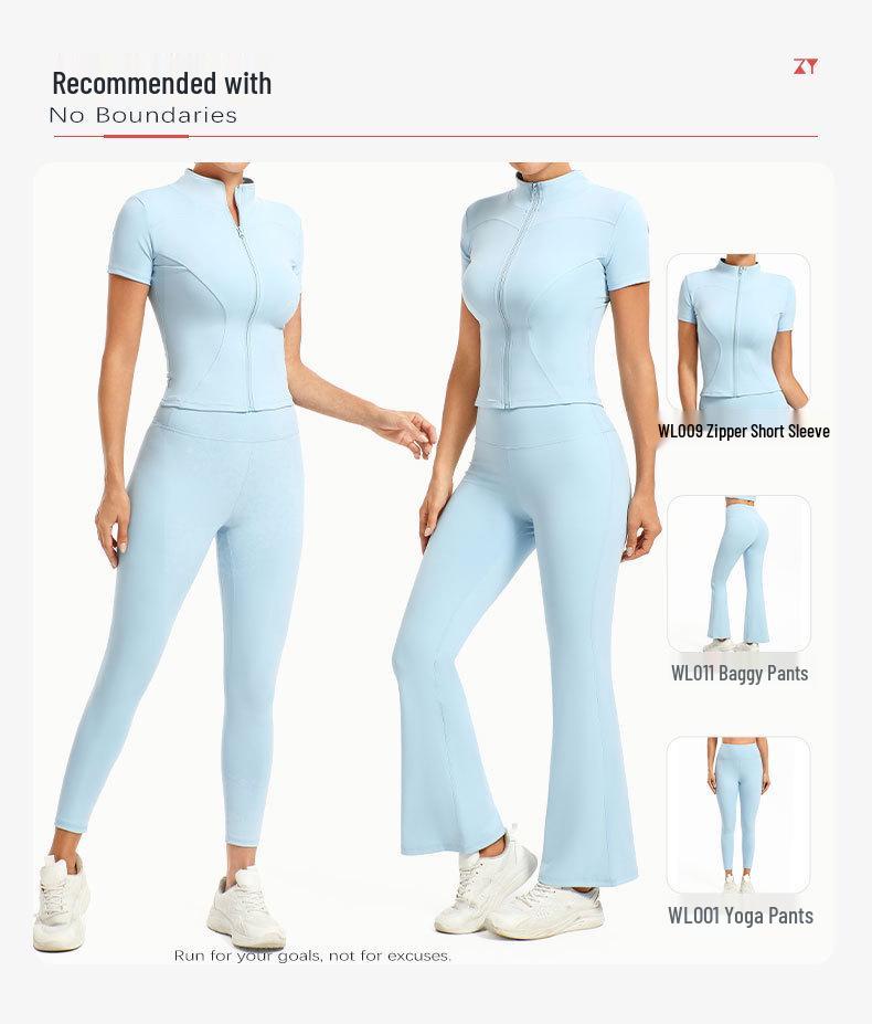 European & American Solid Color Yoga Two-Piece Set: Short Sleeve Top & Nine-Point Pants