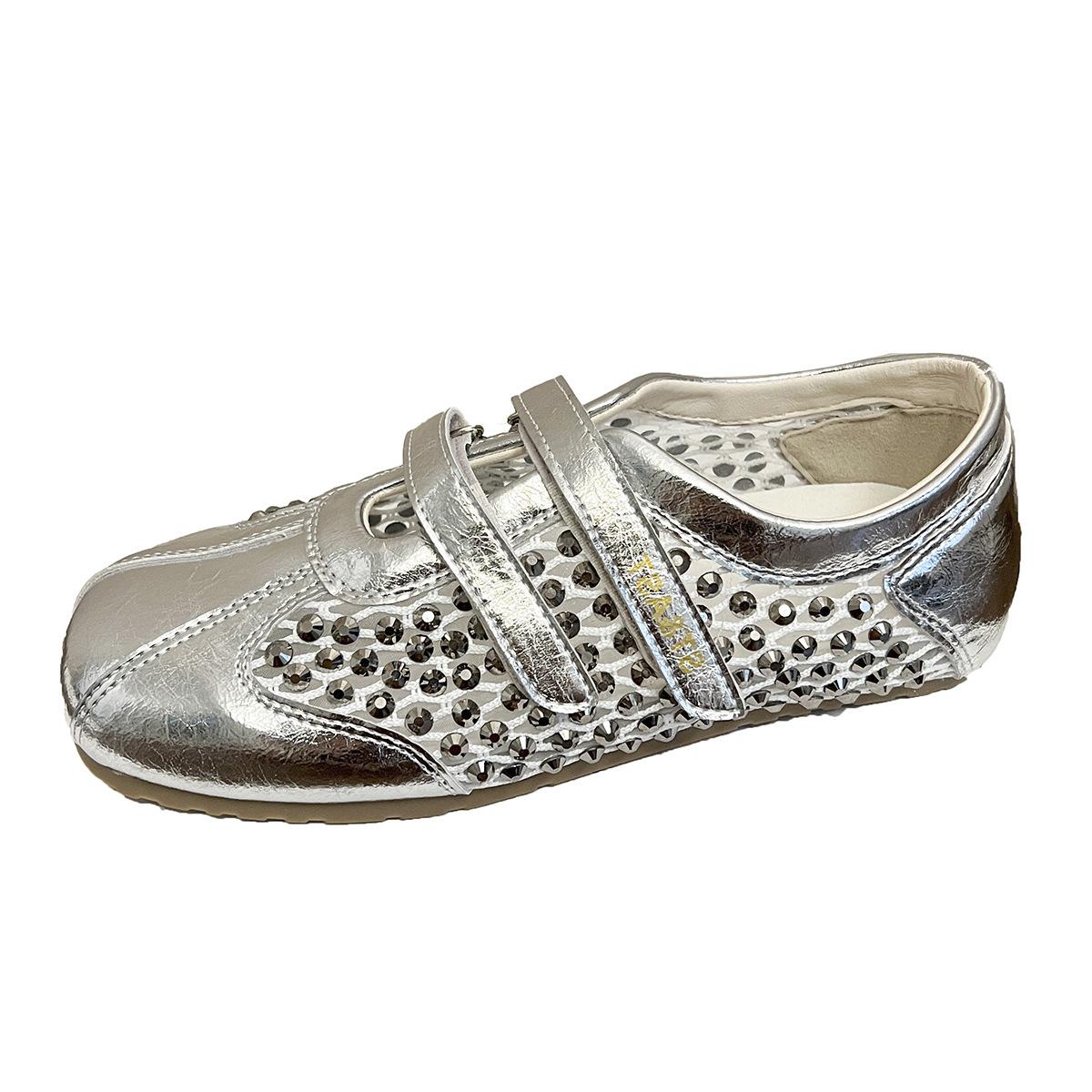 

Модные повседневные туфли со стразами женские 2025 лето новые дышащие легкие трендовые туфли на липучке Dexun туфли Мэри Джейн 40