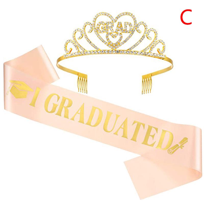 Graduated Satin Sash Glitter Crown For Graduation Party Decoration Photo Booth Props Bachelor Graduated Supplies