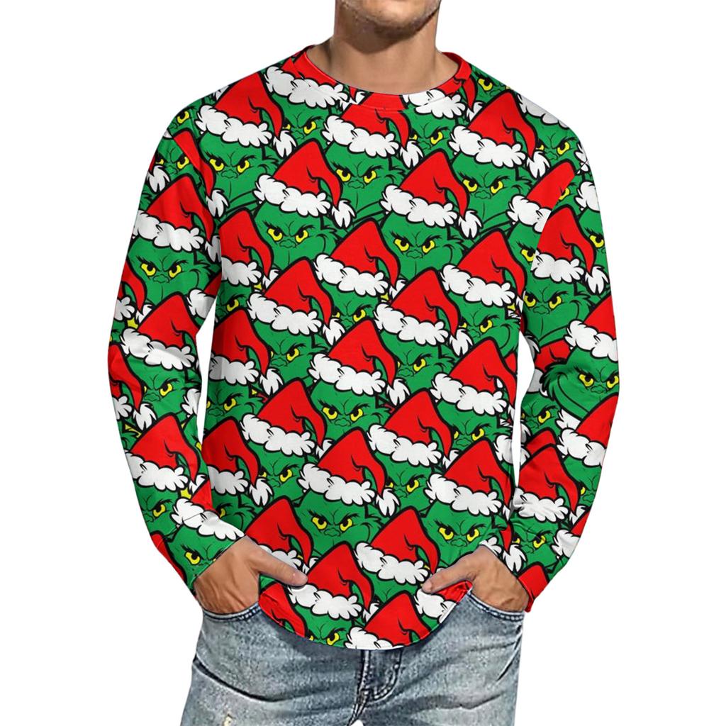 Men's Christmas Printed Imitation Cotton Long-sleeved Shirt