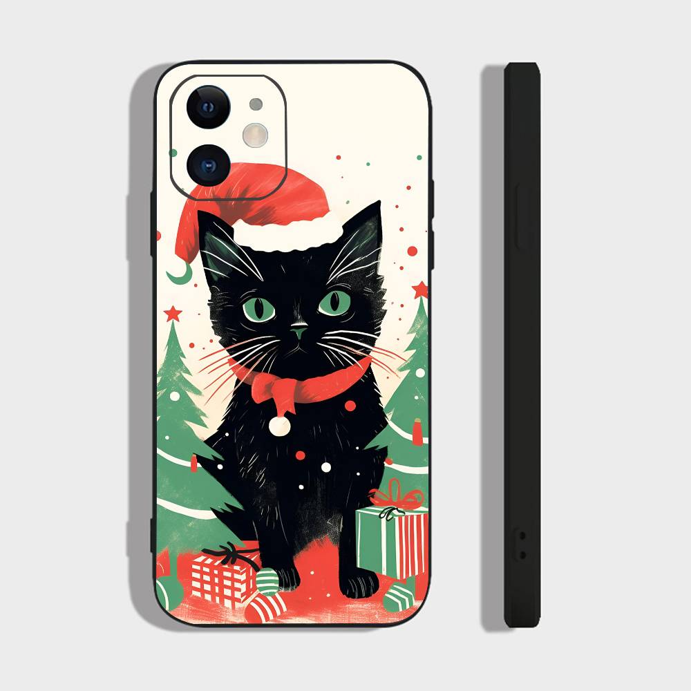 Cute Black Cat For IPhone 15 16 14 Plus 13 12 11 17 Pro Max 17 Air Black Soft Phone Cover