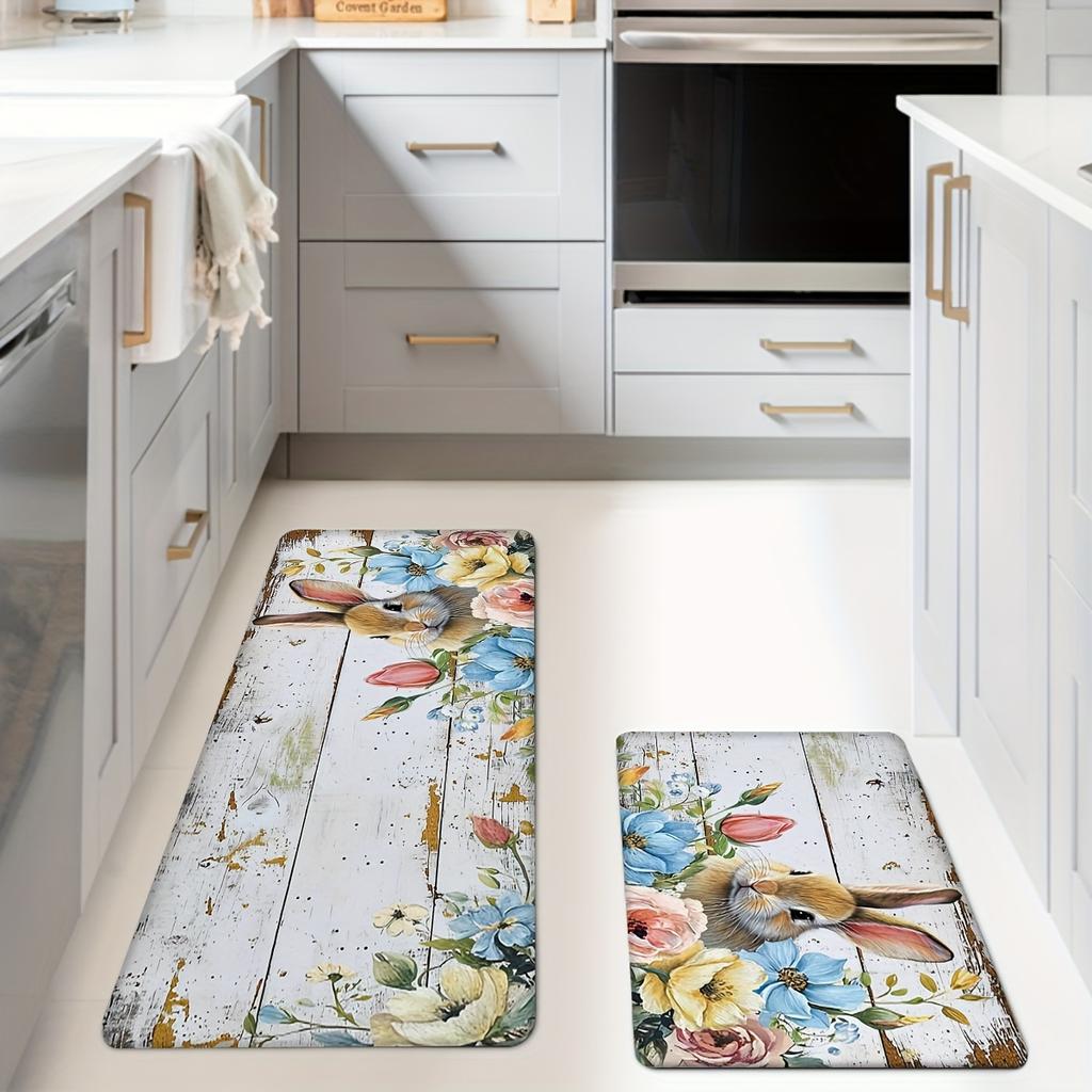 1Pcs Anti Fatigue Kitchen Rugs, rabbit Print Waterproof Non-Slip Thick Cushioned Kitchen Mat Heavy Duty Comfort Standing Mat for Kitchen