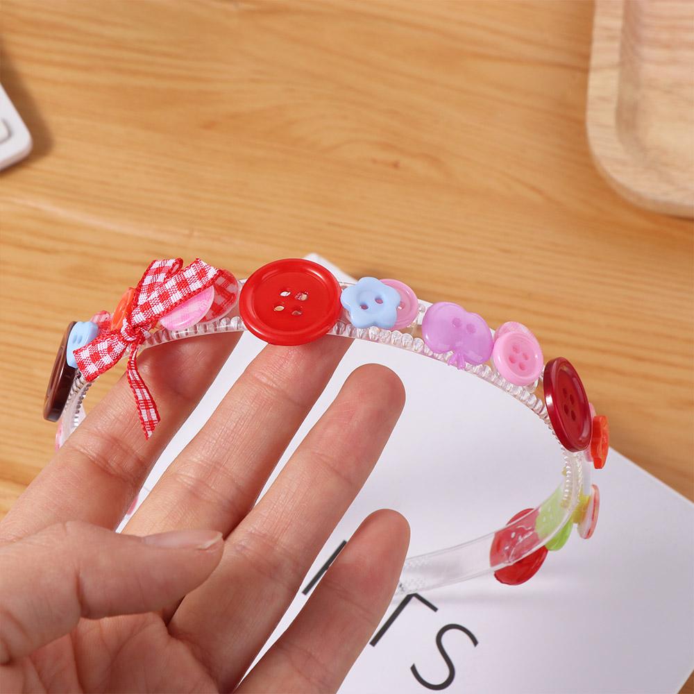 Y2k Coloured Button Headband Dopamine Bow Hair Clip Creative Childishness Hairband  Girls
