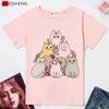 6 Cats Funny Cartoon Graphics Print Women T Shirt Ladies Short Sleeve O-Neck T-Shirt 5 Colors Harajuku Tee Shirt