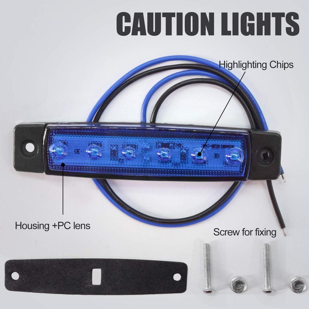 Side Marker Lamps, 24V, Blue, Car LED Lights, 6 Rows on One Side,