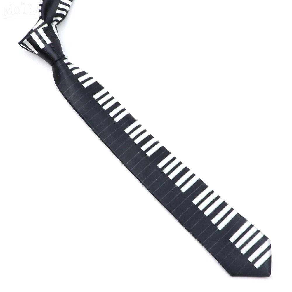 Skinny Men Tie Black Music Tie Classic Piano Necktie Men