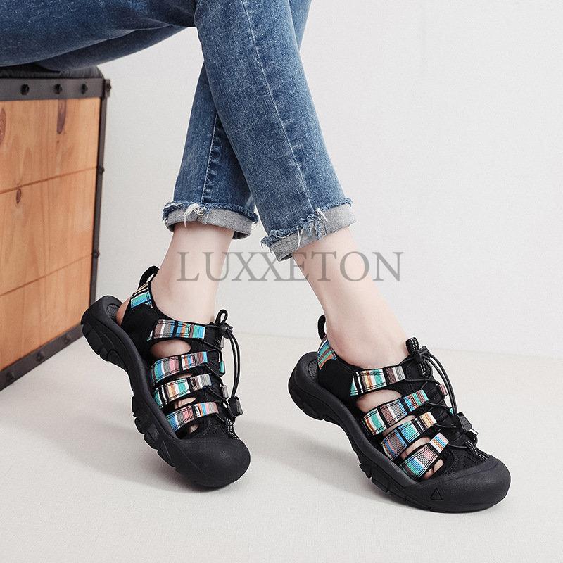 Summer Genuine Leather Women Sandals Fashion Design Breathable Casual Shoes Men Soft Bottom Outdoor Beach Sandals Big Size 36-46