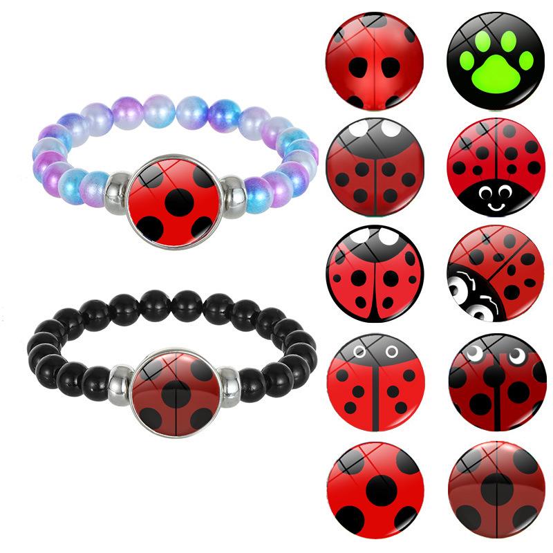 Ladybug Bear Paw Print Beaded Bracelet with Polka Dot Time Gem