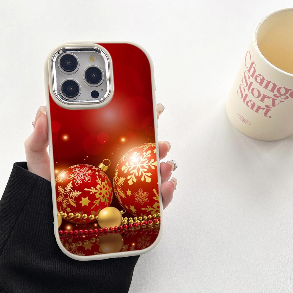 N111 Merry Christmas art Happy New Year Soft Phone Cases for Samsung S24 S23 A15 A12 A35 A54 Infinix Hot 40i Plating Frame Camera Protector Back Cover