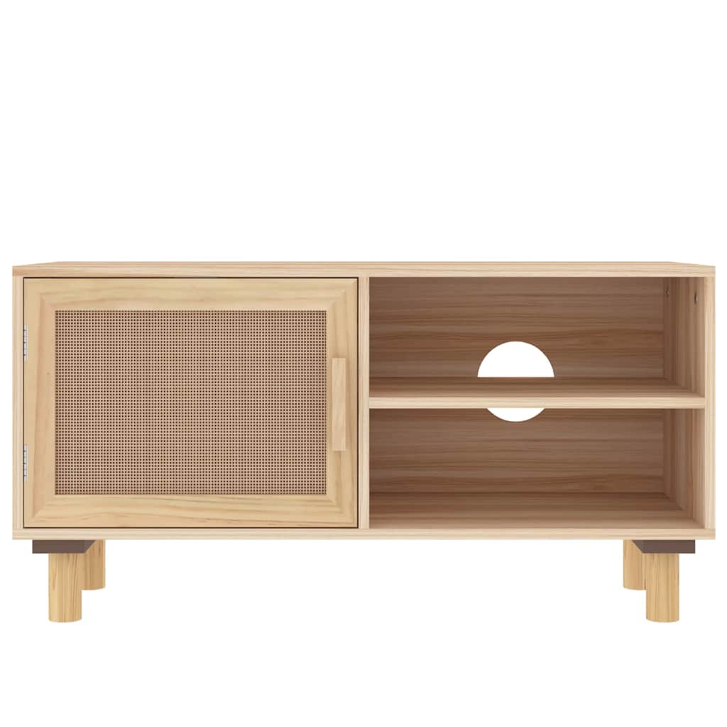 TV Cabinet Brown 80 x 30 x 40 cm Solid Pine Wood and Natural Rattan