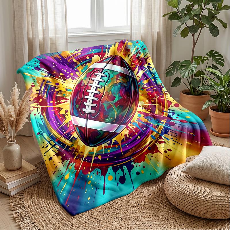 Colorful Football Artwork Blanket Personalized Name Flannel Blanket Soft Cozy Plush Throw for Sofa Bed Lightweight Home Decor
