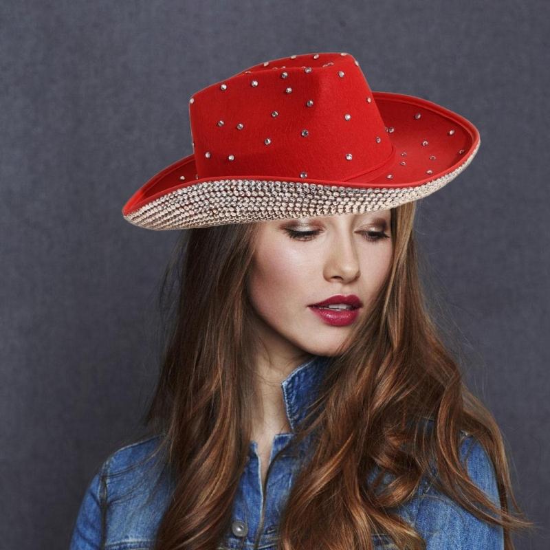 Vacation Cowboy Hat Panama Hat Crystal Brim Hat Rhinestones Hand Beading Crystal for Carnivals Music Festival