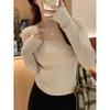 Square neck bottoming shirt, long-sleeved top in early winter, female slim-fitting and thin, small short knitted sweater