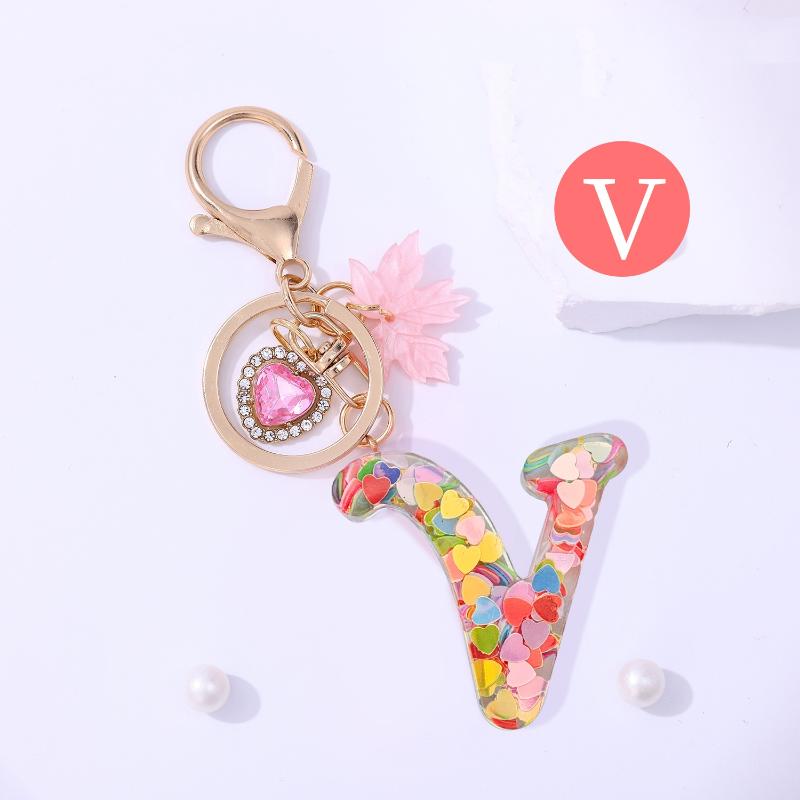 Fashion Pink A To Z Letter Keychain 26 Initials Alphabet Heart Pendant Car Keyring Backpack Hanging Decoration Couple Gift