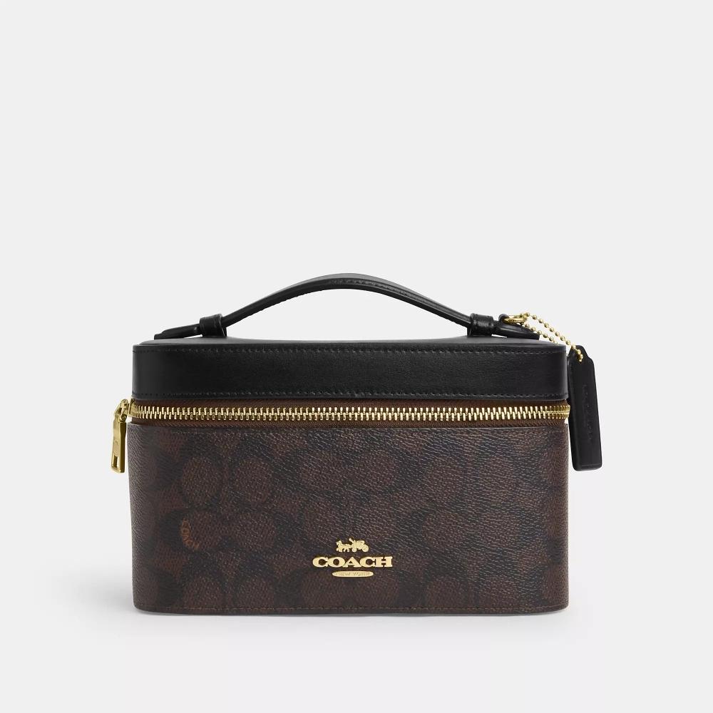 

Coach Косметичка из фирменного холста золотого орехового цвета черного цвета