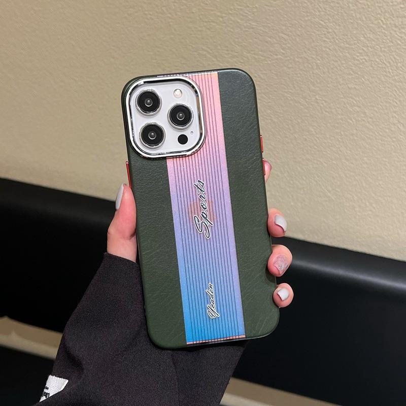 

Подходящий для iPhone14 чехол для телефона с лазерной текстурой кожи, металлическое кольцо для объектива Apple 13ProMax, 12 противоударный защитный чехол iPhone12promax