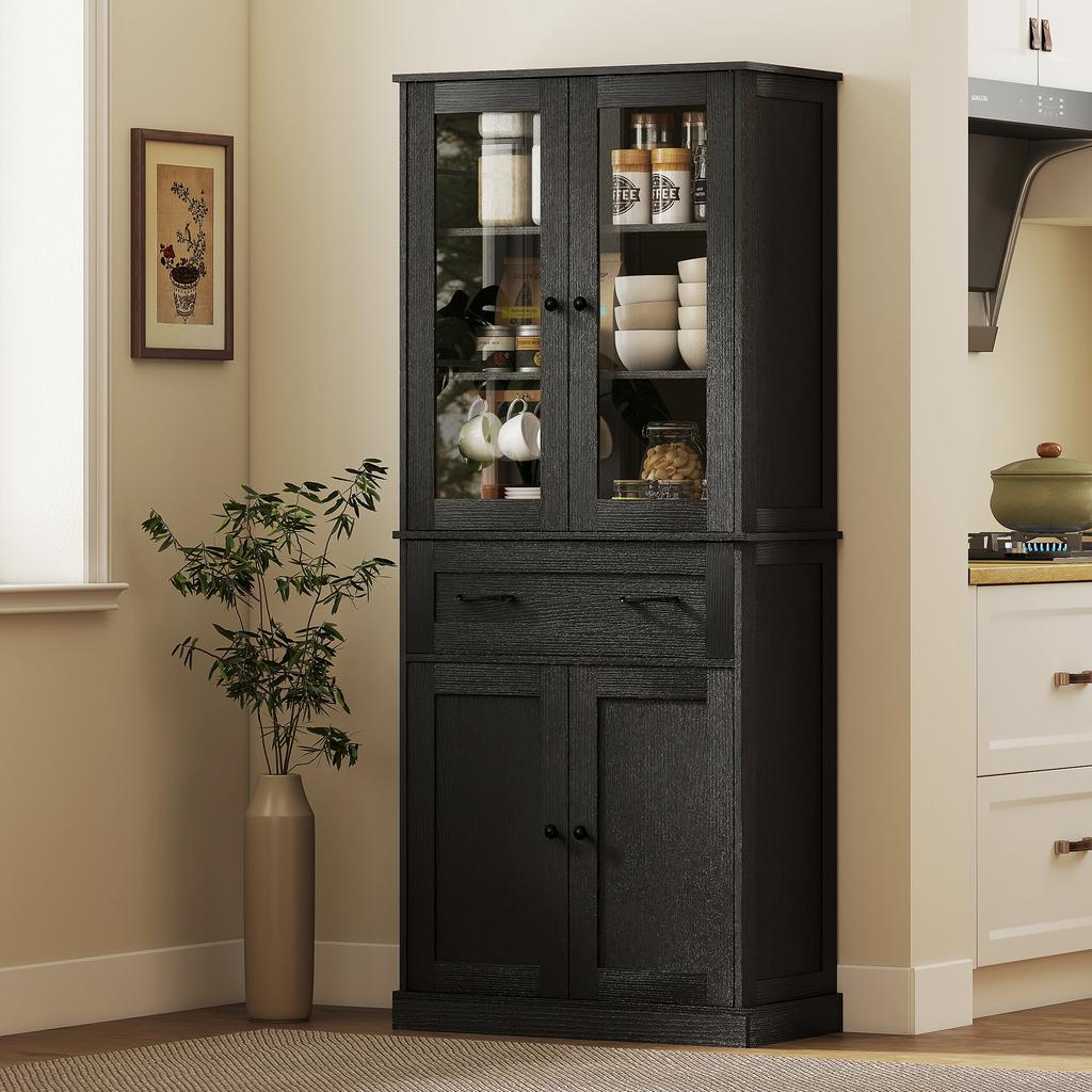 Mobile da Cucina, Credenza, Frontale in Acrilico, Cassetti, 76 x 40 x 182,5 cm, Nero