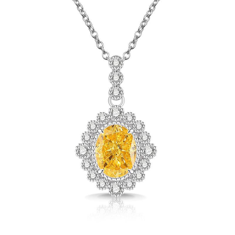 2026 Color Treasure High Carbon Diamond Ice Flower Cut Pigeon Egg Necklace Plated Real Gold Egg Shaped Pendant