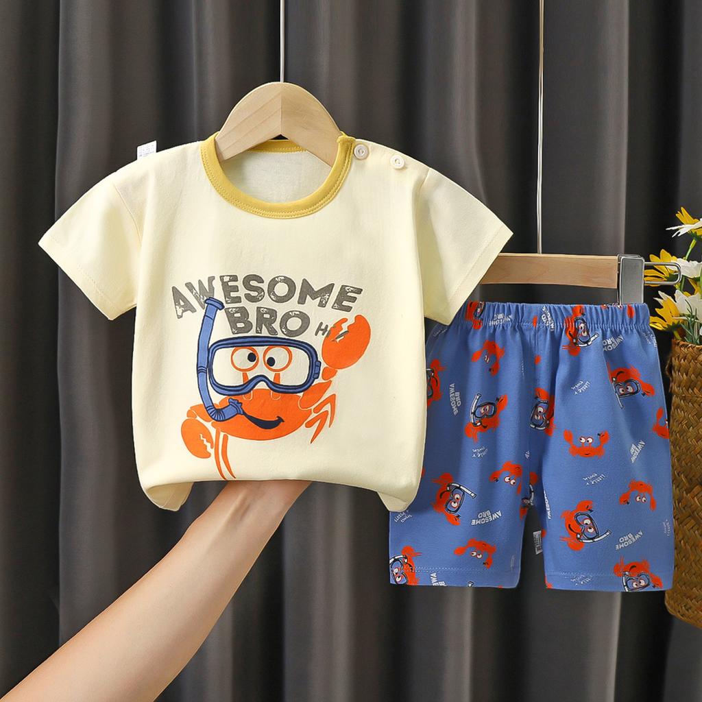 New Kids Boys Girls Summer Pajamas Cute Cartoon Print Short Sleeve T-Shirt Tops with Shorts Toddler Baby Clothing Sets