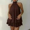 GMXIA Women's Fashion Summer Spring Sleeveless Solid Color Print Casual Dresses