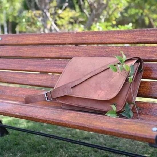 

Мужская кожаная винтажная сумка-мессенджер для ноутбука, полностью ручной работы, портфель-сатчел 11 x 9 x 3 in