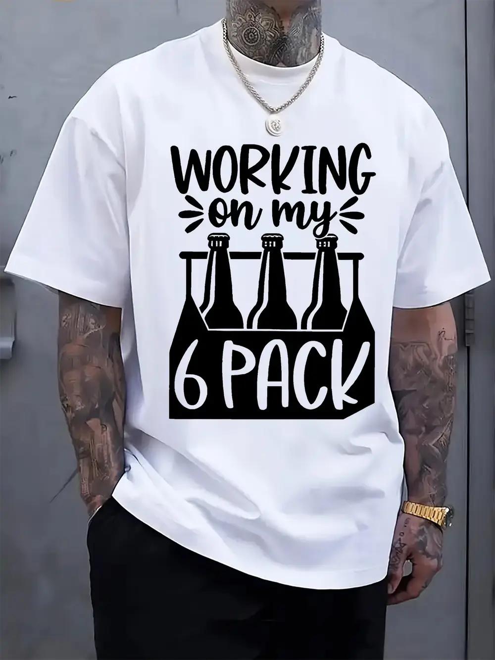 Casual Crew Neck T-shirt with Humorous Fitness Print M