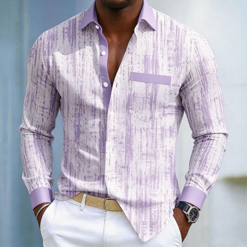 Men's High-quality Long Sleeved Shirt with White and Blue Contrasting Colors, Trendy Business Casual Long Sleeved Slim Fit Shirt