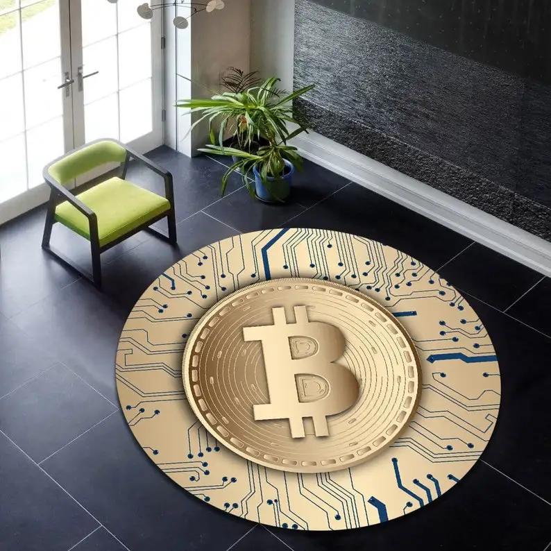 Bitcoin Round Carpet Anti-Slip Circle Area Rug Large for Home Living Room Floor Mat Bedroom Decor Chair Drum Rug Chair Doormat