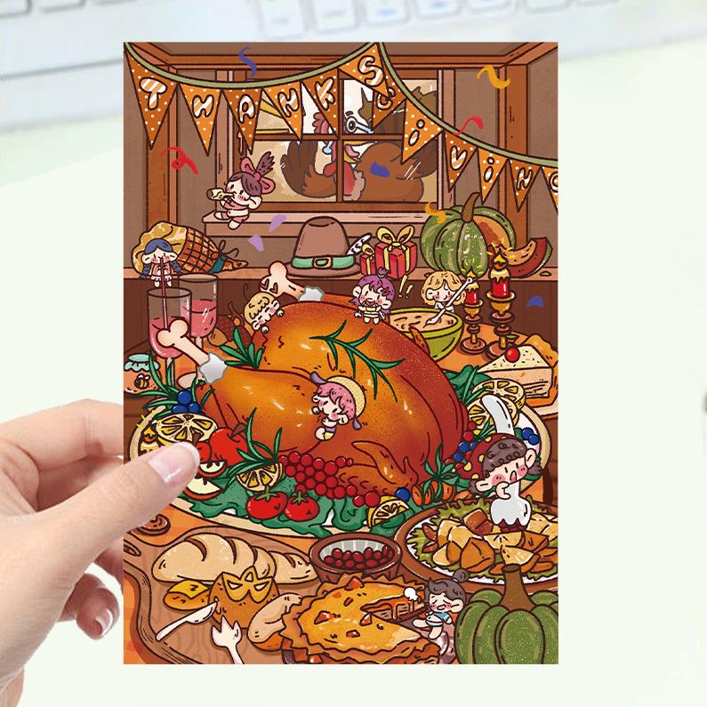 Cartoon Large Thanksgiving Festival Series Scene Stickers 3D Miniature World Unzipped DIY Scene Account