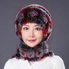 Gorro de invierno para mujer con bufanda integrada, grueso, cálido, de piel sintética de conejo Rex, con decoración floral, resistente al viento, para viajes al aire libre y frío.