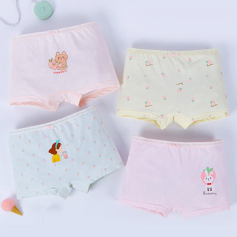 4Pcs Girls Modal Boxer Briefs Cute Cartoon Soft Breathable Kids Underwear M To 4XL