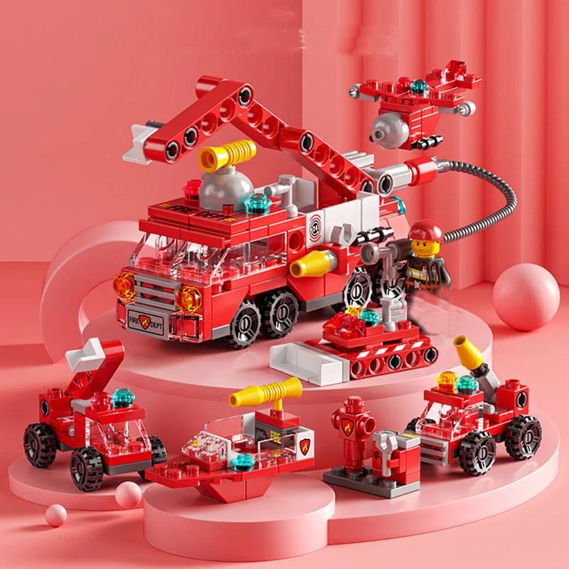 142Pcs City Fire Truck Fighting Building Blocks Sets Fire Brigade Car Model Toy Small Particles Bricks DIY Educational Toys for