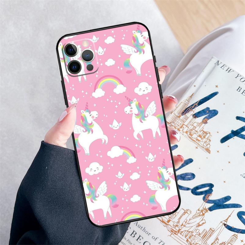 Pink Unicorn Rainbow Cute Phone Case For iPhone 14 15 16 Pro Max 12 13 Mini 11 Pro Max XR 15 16 Plus 16e Cover Coque