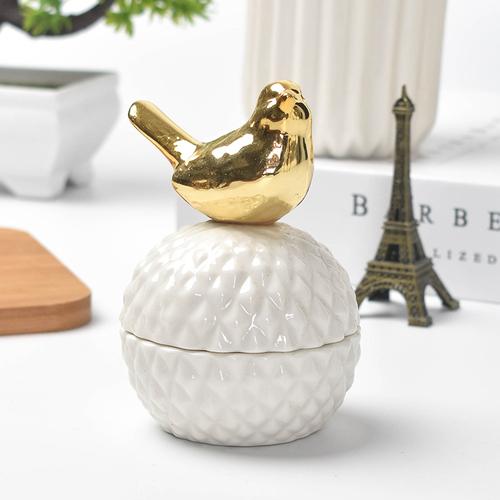 European Ceramic White Storage Jar Golden Animal Jewelry Box Household Round Candy Small Object Storage Jar Exquisite Decoration